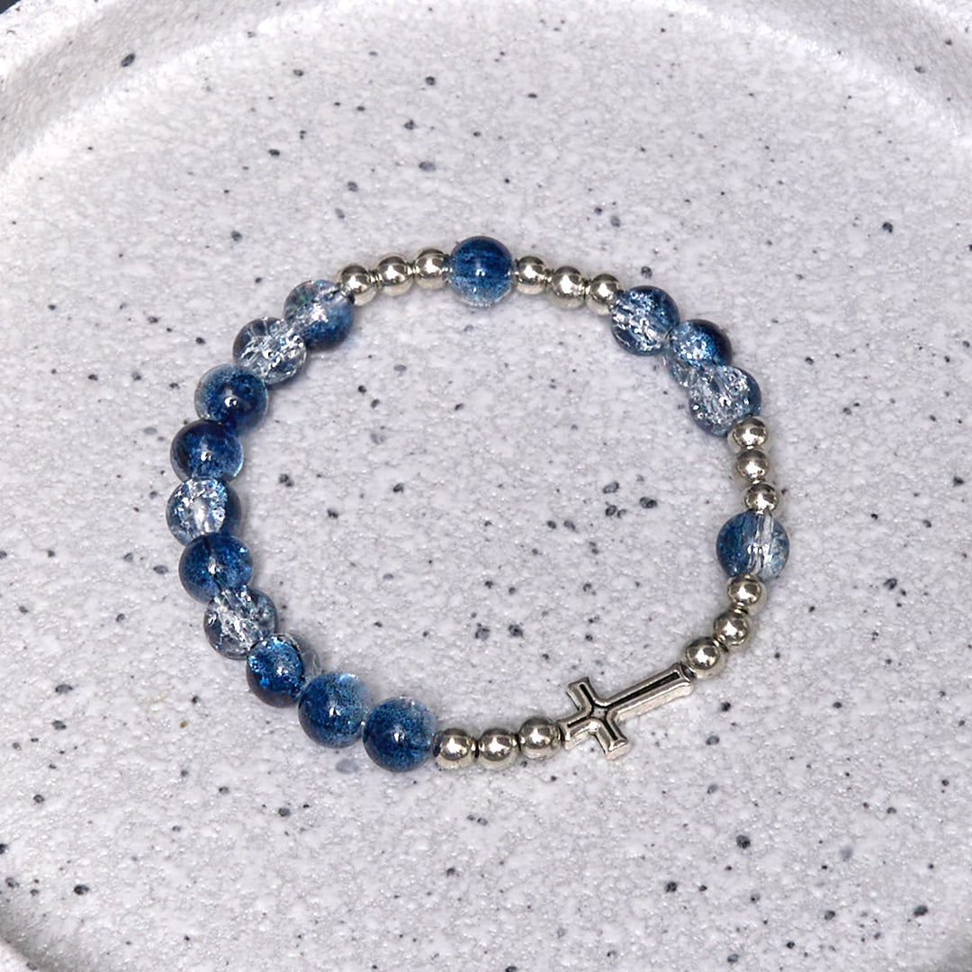 Christianartworkshop Chapelet/bracelet en acrylique bleu avec médaille et crucifix de style classique Saint Benoît - Bracelet - image 4