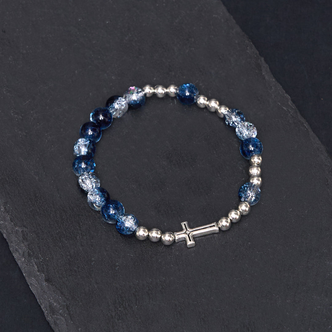 Christianartworkshop Chapelet/bracelet en acrylique bleu avec médaille et crucifix de style classique Saint Benoît - image 5