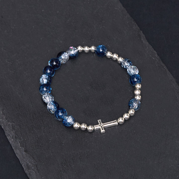 Christianartworkshop Chapelet/bracelet en acrylique bleu avec médaille et crucifix de style classique Saint Benoît - image 5