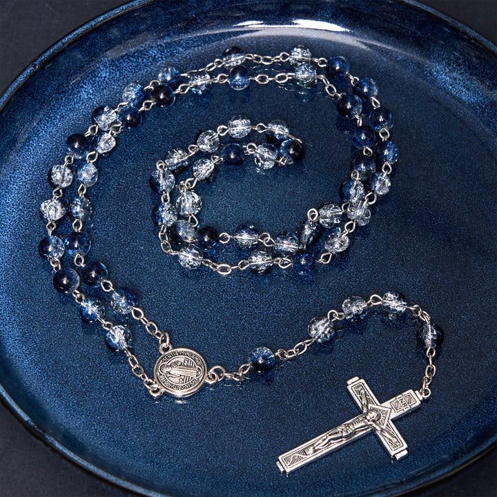 Christianartworkshop Chapelet/bracelet en acrylique bleu avec médaille et crucifix de style classique Saint Benoît - image 1