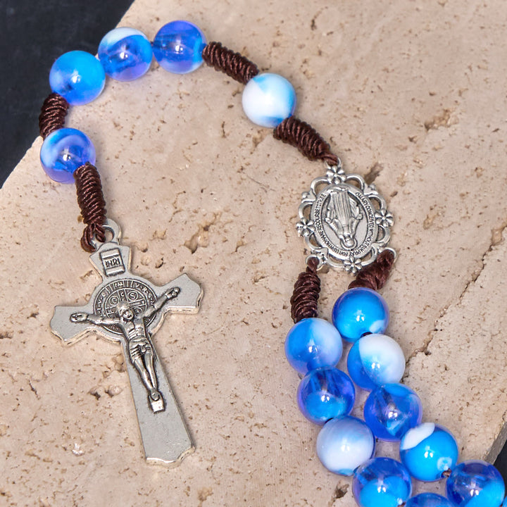 Christianartworkshop Médaille miraculeuse et crucifix de 10 mm de diamètre, cordon en nylon acrylique bleu/violet, chapelet - image 4