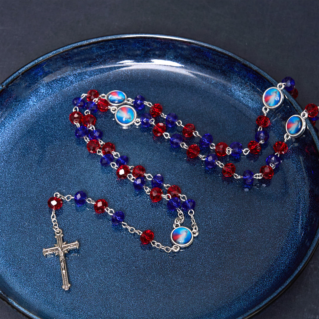 Christianartworkshop Chapelet en alliage de cristal multicolore avec pendentif Sacré-Cœur de Jésus et crucifix en polyèdre de 6 x 8 mm - Multicolore - image 0