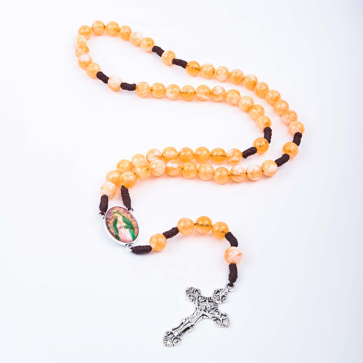 Christianartworkshop Chapelet Notre-Dame de Guadalupe et crucifix de 10 mm de diamètre en cordon de nylon acrylique orange - image 3