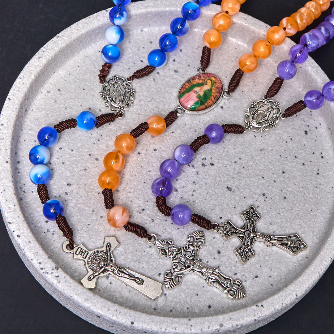 Christianartworkshop Chapelet Notre-Dame de Guadalupe et crucifix de 10 mm de diamètre en cordon de nylon acrylique orange - image 6