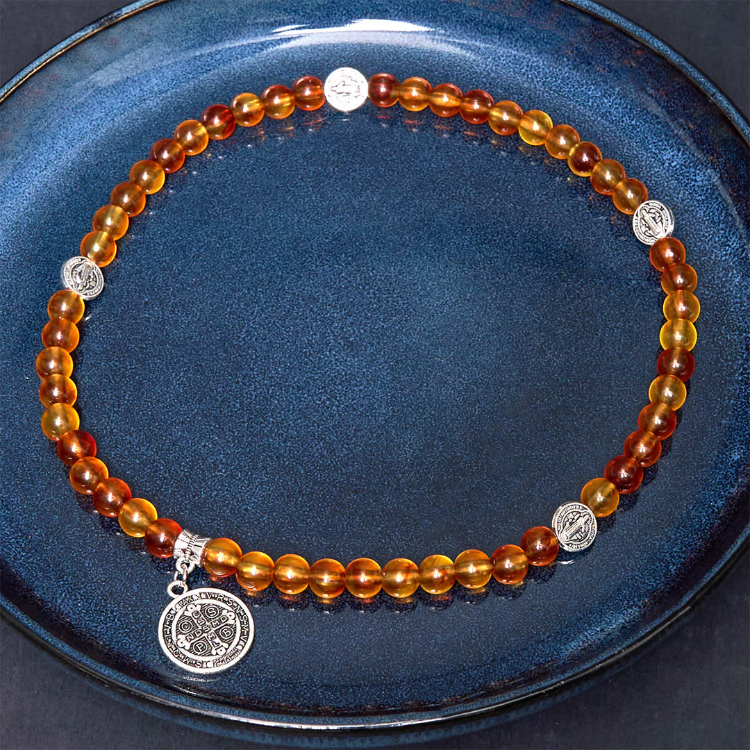 Christianartworkshop Bracelet chapelet de style classique avec médaille de Saint Benoît - Orange - image 0