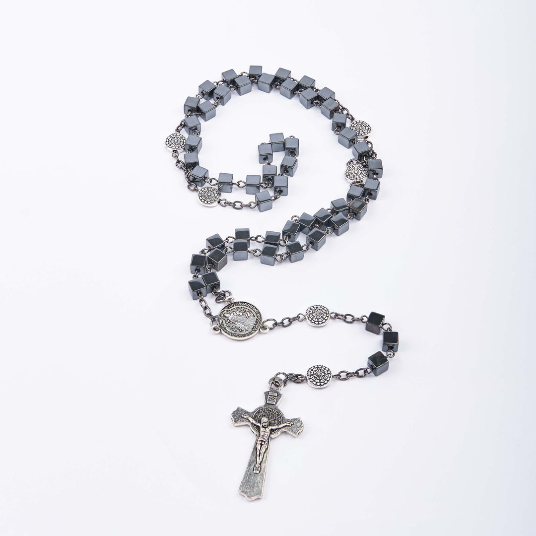 Christianartworkshop Médaille de Saint Benoît et crucifix en alliage de pierre biliaire noire carrée de 6 mm, chapelet - image 6
