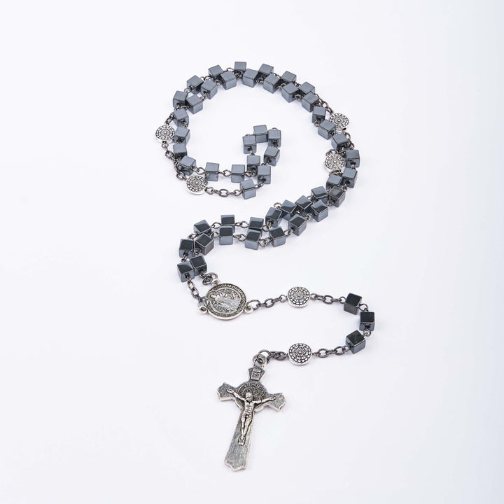 Christianartworkshop Médaille de Saint Benoît et crucifix en alliage de pierre biliaire noire carrée de 6 mm, chapelet - image 6