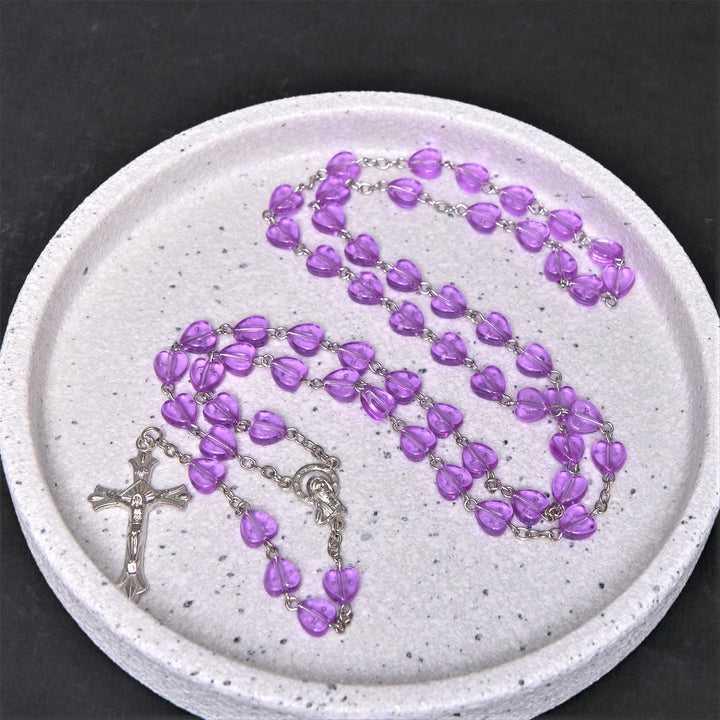 Christianartworkshop Chapelet Notre-Dame du Rosaire et crucifix en forme de cœur de 8 mm, chaîne en alliage acrylique violet - Violet - image 0