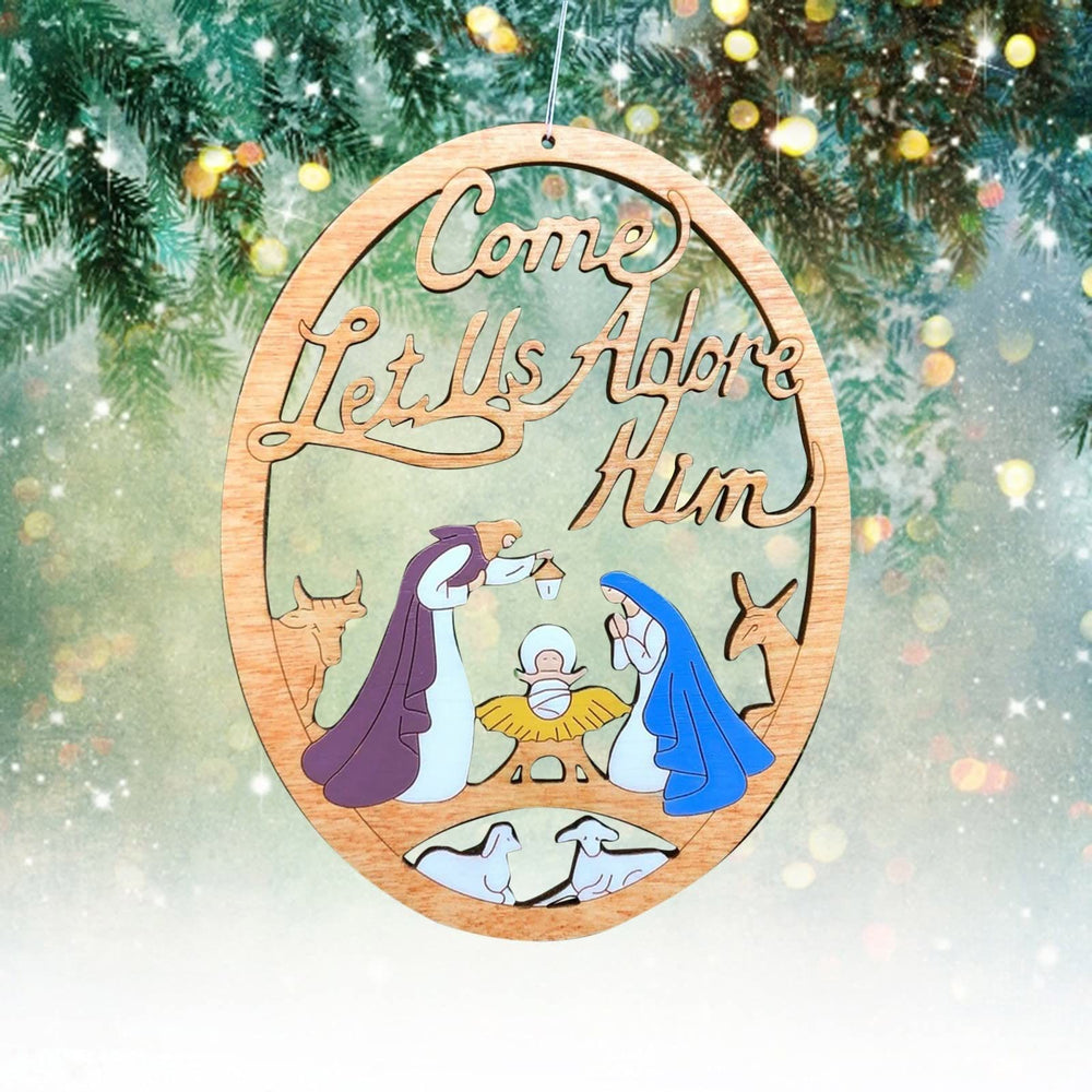 Christianartworkshop Crèche de Noël rustique aux couleurs chatoyantes - Venez, adorons-le - Décorations suspendues - image 1