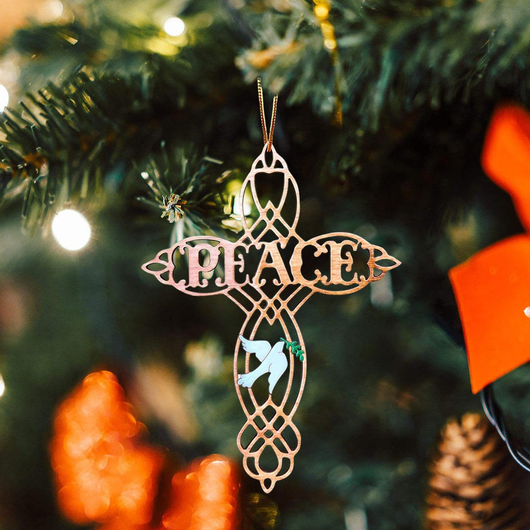 Christianartworkshop Croix de la paix colorée, colombe blanche, décorations de Noël à suspendre pour la crèche - Croix de la Paix - image 0