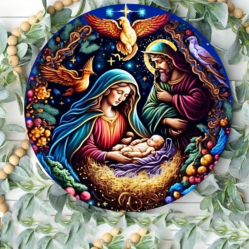 Christianartworkshop Crèche de Noël classique colorée avec anges et oiseaux, décorations à suspendre - Céramique - image 0