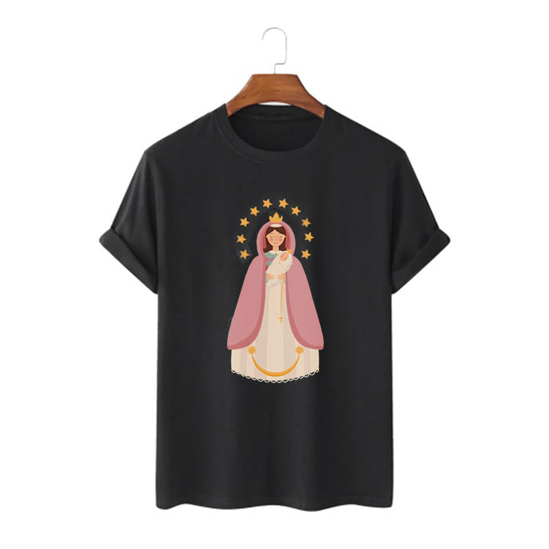T-shirt à manches courtes Christianartworkshop style minimaliste Vierge Marie et Enfant - Noir - 2XL - image 0