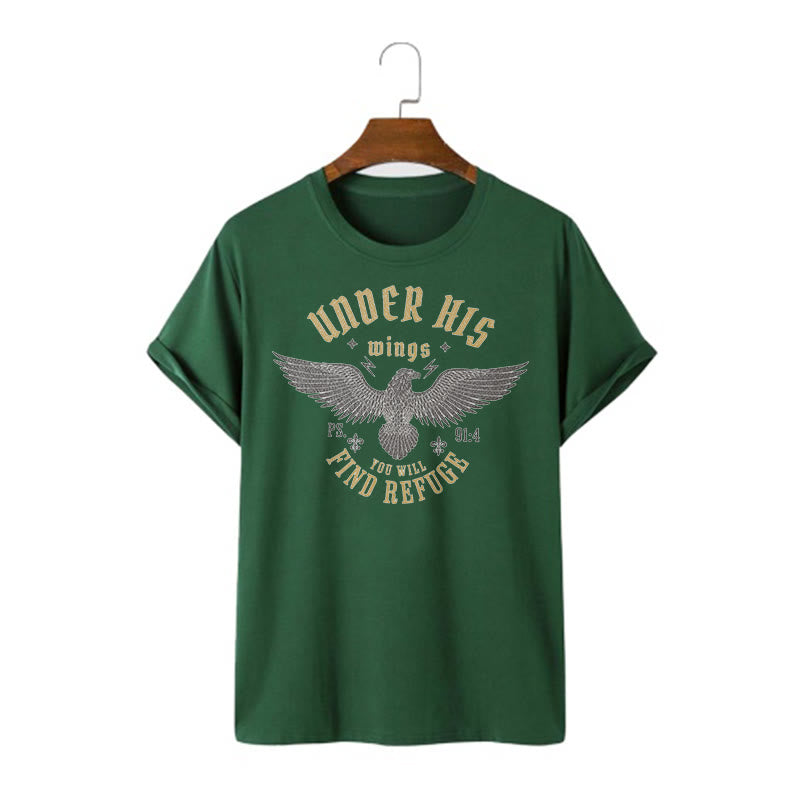 T-shirt à manches courtes Christianartworkshop Style moderne Sous ses ailes, tu trouveras refuge - Vert foncé - 2XL - image 7