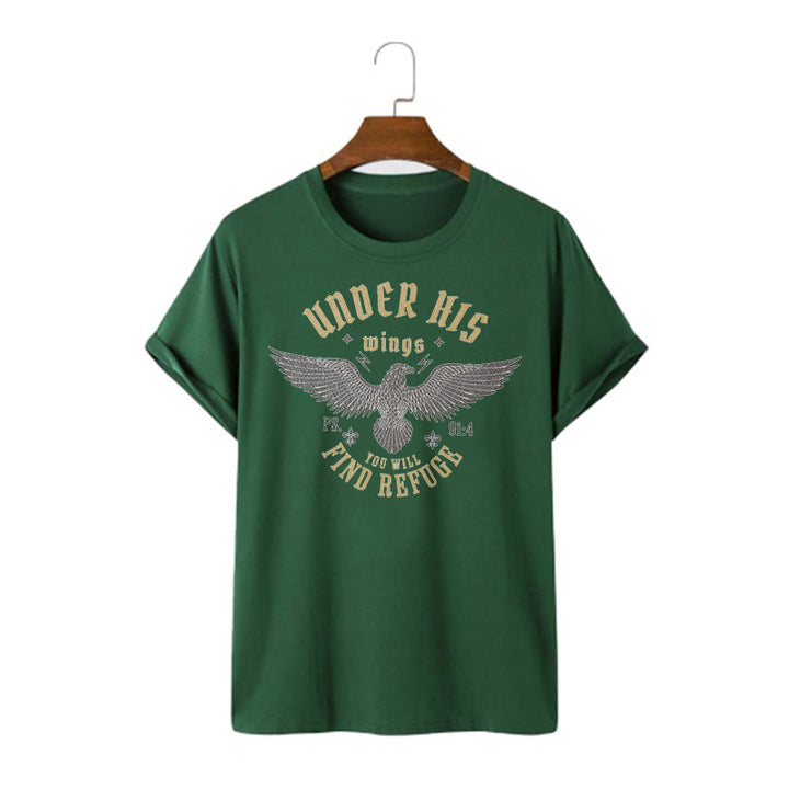 T-shirt à manches courtes Christianartworkshop Style moderne Sous ses ailes, tu trouveras refuge - Vert foncé - 2XL - image 7