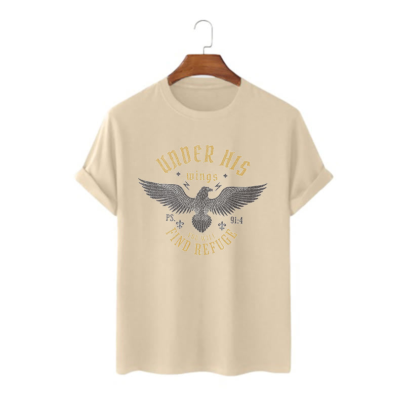 T-shirt à manches courtes Christianartworkshop Style moderne Sous ses ailes, tu trouveras refuge - Kaki - 2XL - image 5