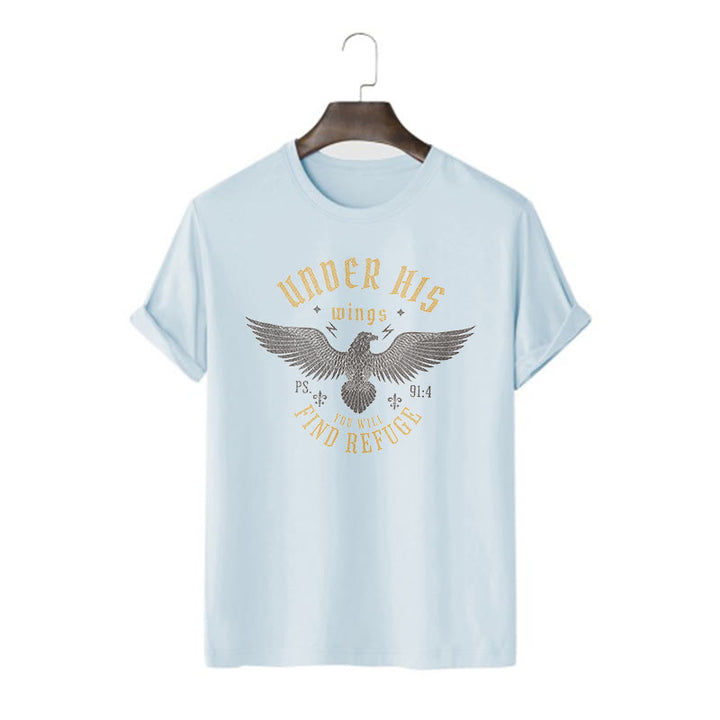 T-shirt à manches courtes Christianartworkshop Style moderne Sous ses ailes, tu trouveras refuge - Bleu - 2XL - image 15