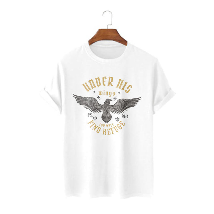 T-shirt à manches courtes Christianartworkshop Style moderne Sous ses ailes, tu trouveras refuge - Blanc - 2XL - image 2