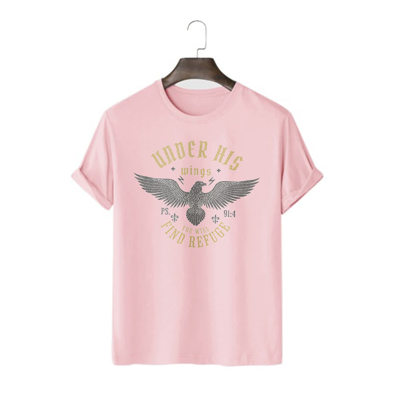 T-shirt à manches courtes Christianartworkshop Style moderne Sous ses ailes, tu trouveras refuge - Rose - 2XL - image 11