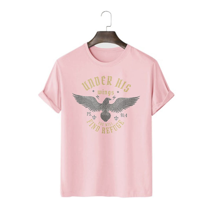 T-shirt à manches courtes Christianartworkshop Style moderne Sous ses ailes, tu trouveras refuge - Rose - 2XL - image 11