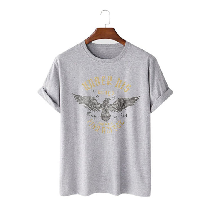 T-shirt à manches courtes Christianartworkshop Style moderne Sous ses ailes, tu trouveras refuge - Gris - 2XL - image 16