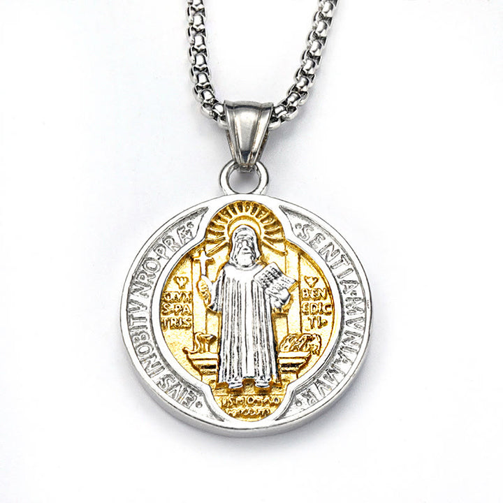 Christianartworkshop Collier pendentif Saint Benoît, symbole de protection sacrée, style rétro classique. - image 7