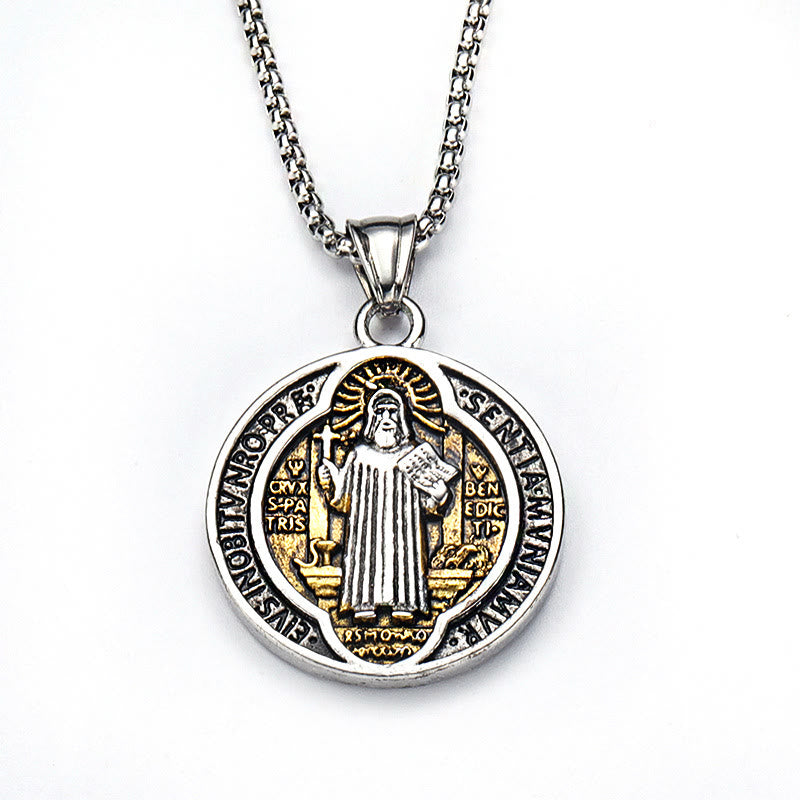 Christianartworkshop Collier pendentif Saint Benoît, symbole de protection sacrée, style rétro classique. - image 8
