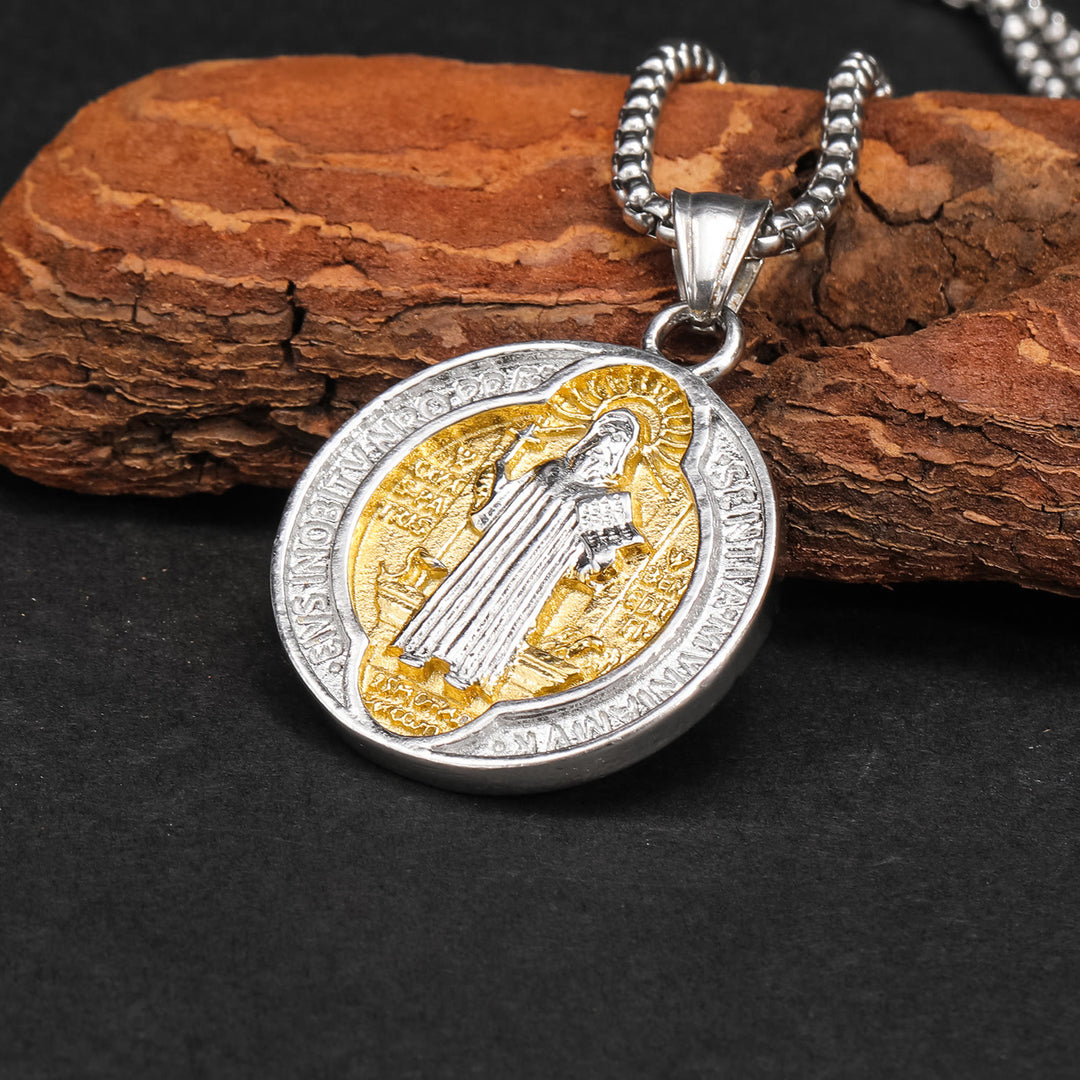 Christianartworkshop Collier pendentif Saint Benoît, symbole de protection sacrée, style rétro classique. - image 1