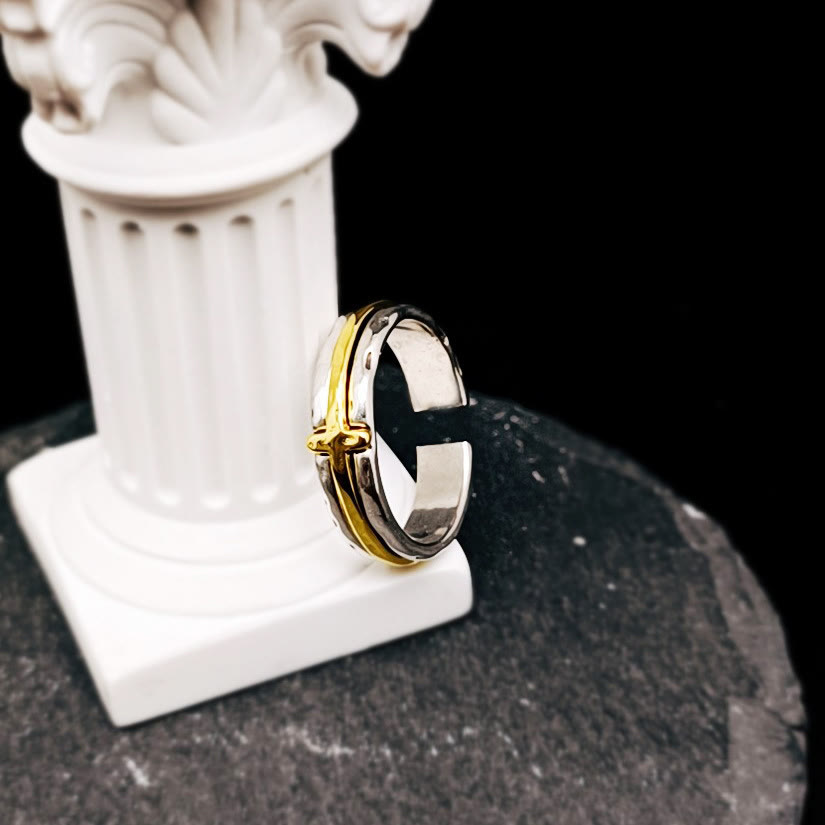 Bague de bénédiction croix bicolore style rétro minimaliste Christianartworkshop - image 1