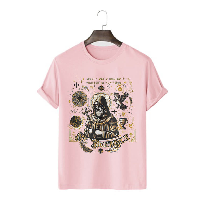 T-shirt à manches courtes Christianartworkshop style classique avec la bénédiction de saint Benoît - Rose - 2XL - image 11