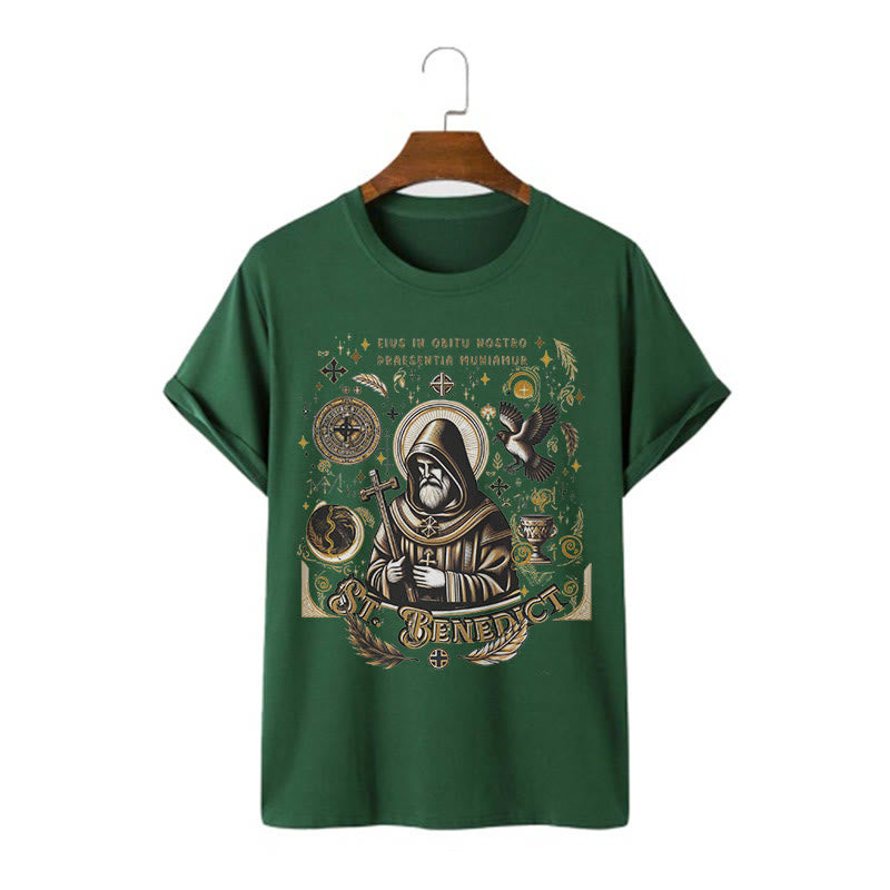 T-shirt à manches courtes Christianartworkshop style classique avec la bénédiction de saint Benoît - Vert foncé - 2XL - image 7