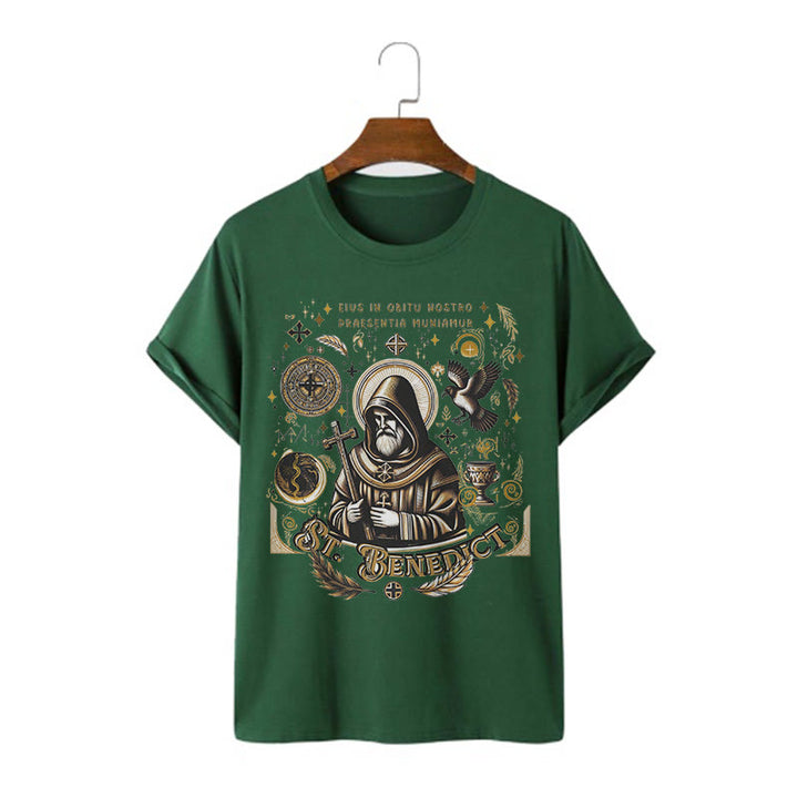T-shirt à manches courtes Christianartworkshop style classique avec la bénédiction de saint Benoît - Vert foncé - 2XL - image 7