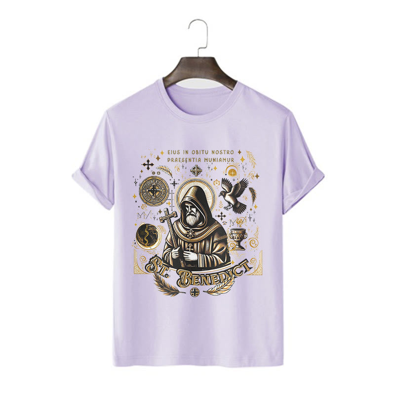 T-shirt à manches courtes Christianartworkshop style classique avec la bénédiction de saint Benoît - Violet - 2XL - image 13