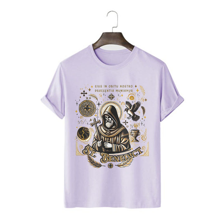 T-shirt à manches courtes Christianartworkshop style classique avec la bénédiction de saint Benoît - Violet - 2XL - image 13