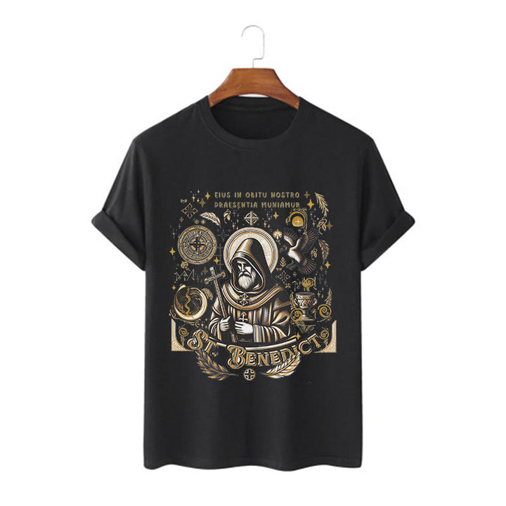 T-shirt à manches courtes Christianartworkshop style classique avec la bénédiction de saint Benoît - Noir - 2XL - image 3