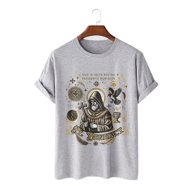 T-shirt à manches courtes Christianartworkshop style classique avec la bénédiction de saint Benoît - Gris - 2XL - image 16
