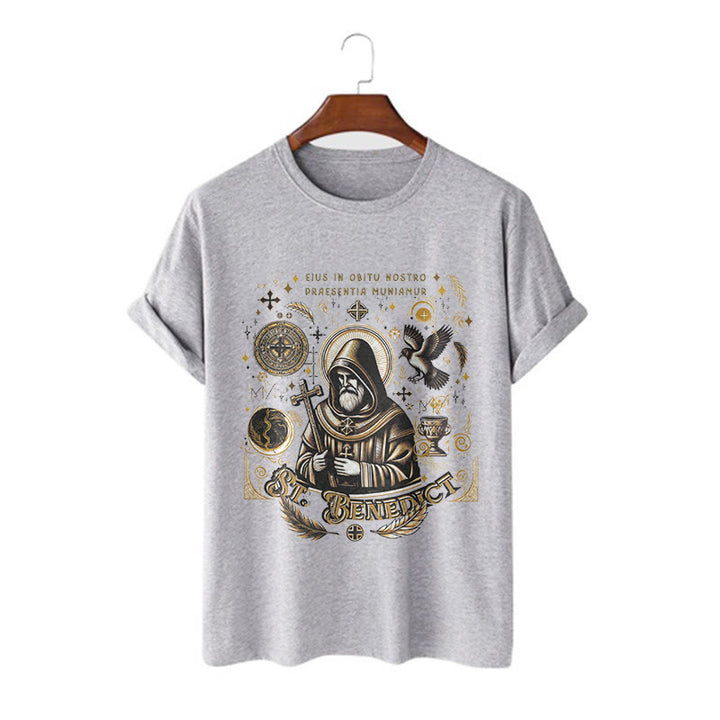 T-shirt à manches courtes Christianartworkshop style classique avec la bénédiction de saint Benoît - Gris - 2XL - image 16
