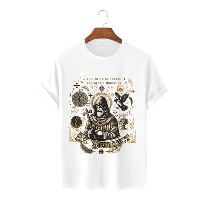 T-shirt à manches courtes Christianartworkshop style classique avec la bénédiction de saint Benoît - Blanc - 2XL - image 0