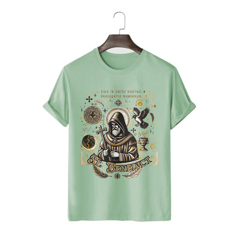 T-shirt à manches courtes Christianartworkshop style classique avec la bénédiction de saint Benoît - Vert clair - 2XL - image 9