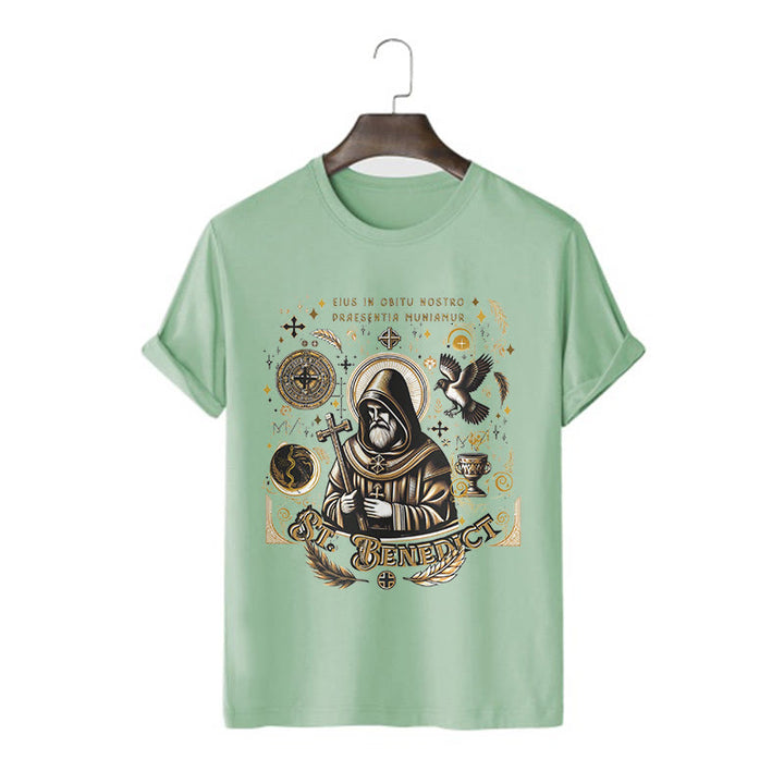 T-shirt à manches courtes Christianartworkshop style classique avec la bénédiction de saint Benoît - Vert clair - 2XL - image 9