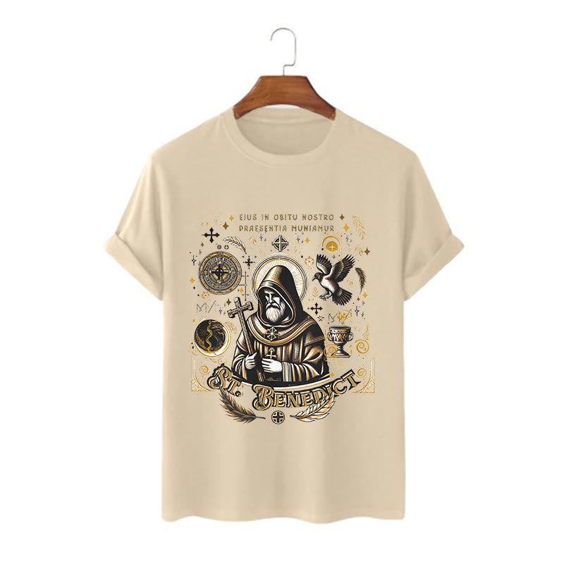 T-shirt à manches courtes Christianartworkshop style classique avec la bénédiction de saint Benoît - Kaki - 2XL - image 5