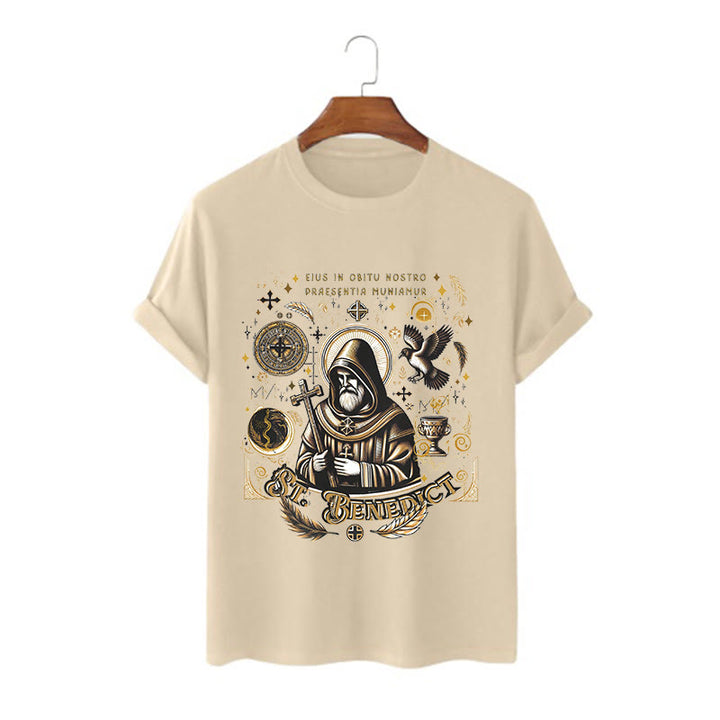 T-shirt à manches courtes Christianartworkshop style classique avec la bénédiction de saint Benoît - Kaki - 2XL - image 5