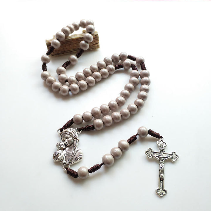 Christianartworkshop Chapelet en cordon de nylon brun rond de 10 mm, orné d'une Vierge à l'Enfant et d'un crucifix - Brun - image 0