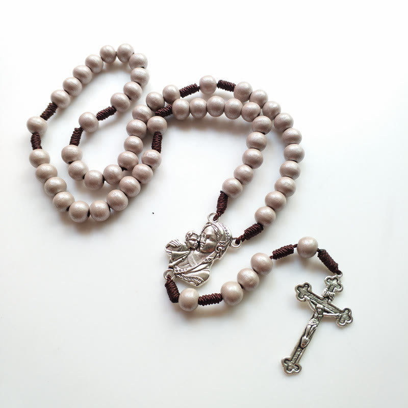 Christianartworkshop Chapelet en cordon de nylon brun rond de 10 mm, orné d'une Vierge à l'Enfant et d'un crucifix - image 2