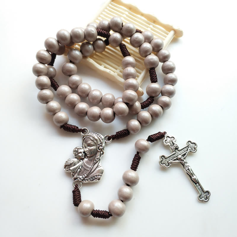 Christianartworkshop Chapelet en cordon de nylon brun rond de 10 mm, orné d'une Vierge à l'Enfant et d'un crucifix - image 1