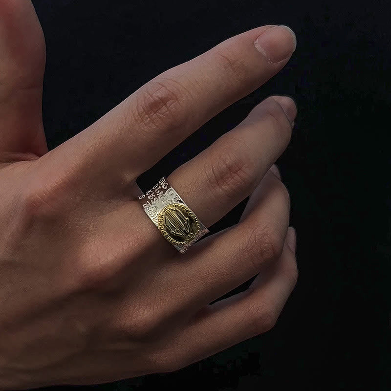 Bague ajustable en alliage doré bicolore style rétro Christianartworkshop, médaille miraculeuse de la Vierge Marie - image 1