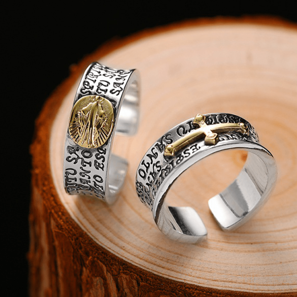 Bague ajustable en alliage doré bicolore style rétro Christianartworkshop, médaille miraculeuse de la Vierge Marie - Médaille Miraculeuse (Convient aux tailles américaines 7 à 9) - image 0