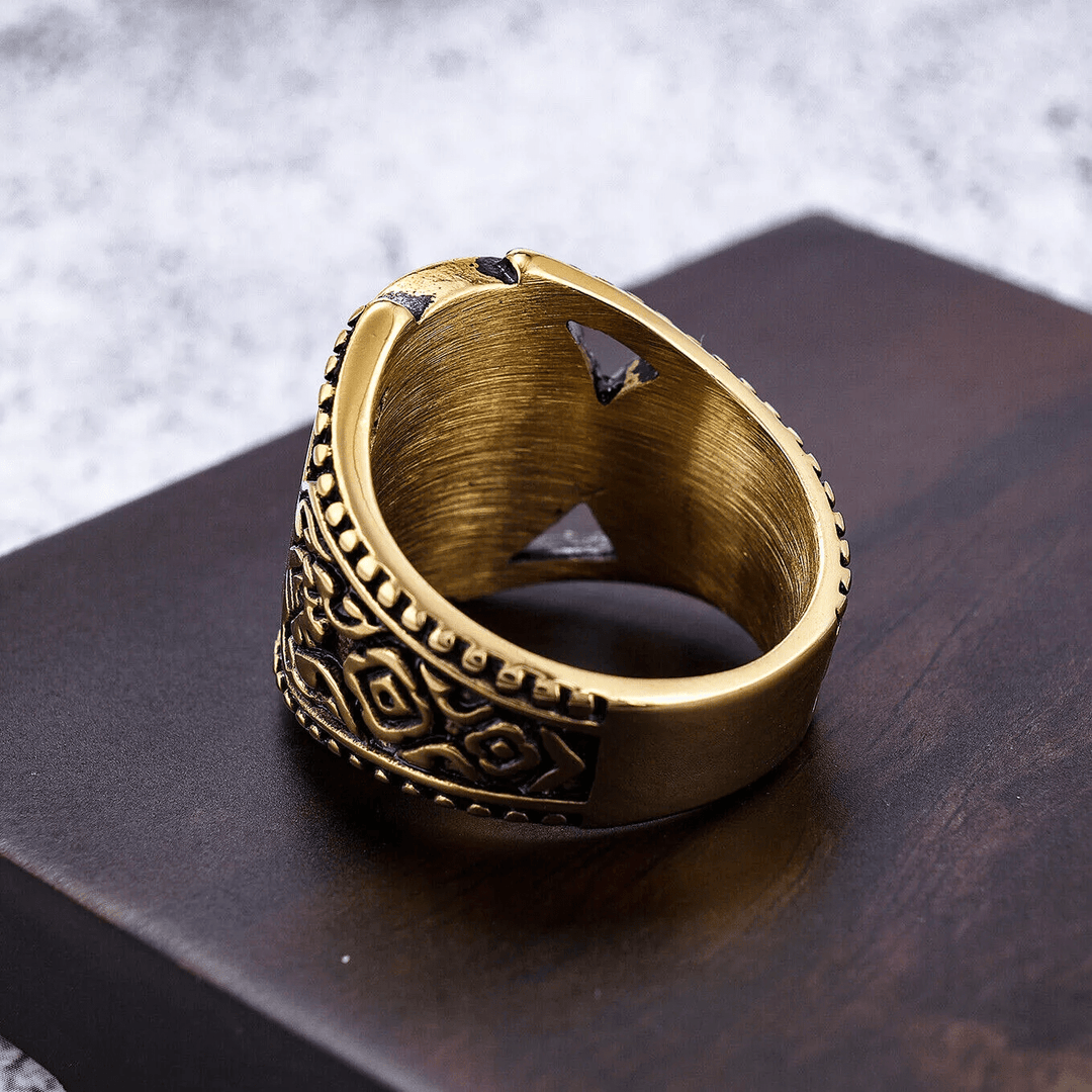 Bague en alliage avec croix de Jérusalem, style classique et artisanal ancien, signée Christianartworkshop - image 6