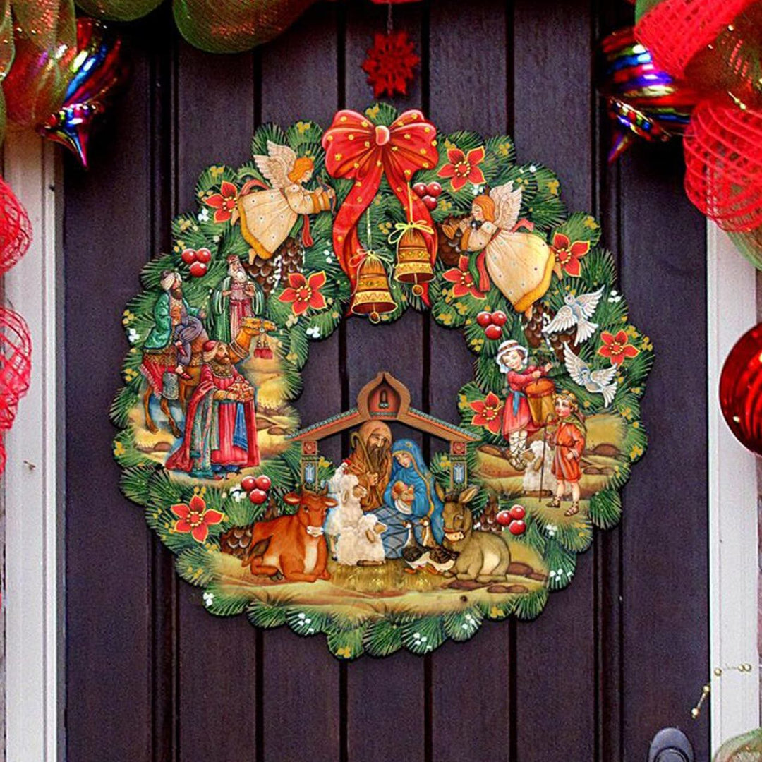 Christianartworkshop Crèche de Noël colorée avec anges, cloches et couronne - Décorations suspendues - Crèche - image 0