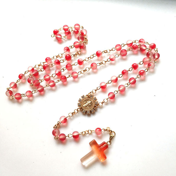 Christianartworkshop Médaille et croix de saint Benoît, chapelet en alliage de verre rouge rond de 6 mm - image 1