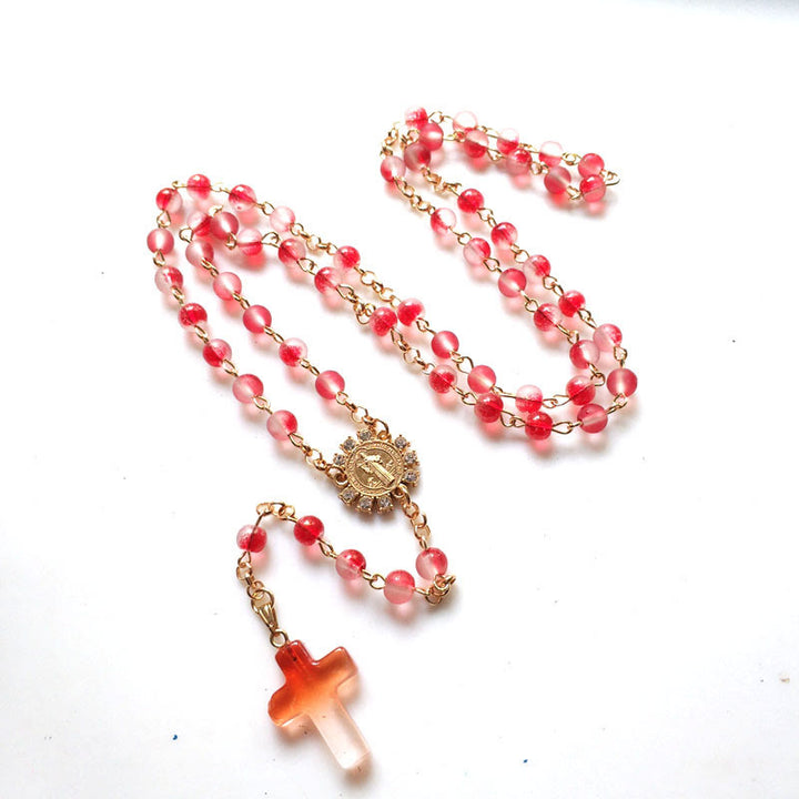 Christianartworkshop Médaille et croix de saint Benoît, chapelet en alliage de verre rouge rond de 6 mm - image 3
